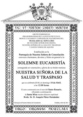 Cultos a Nuestra Señora de la Salud y Traspaso 2011